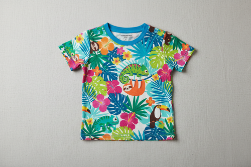 Kids t-shirt with tropical and animal patterns