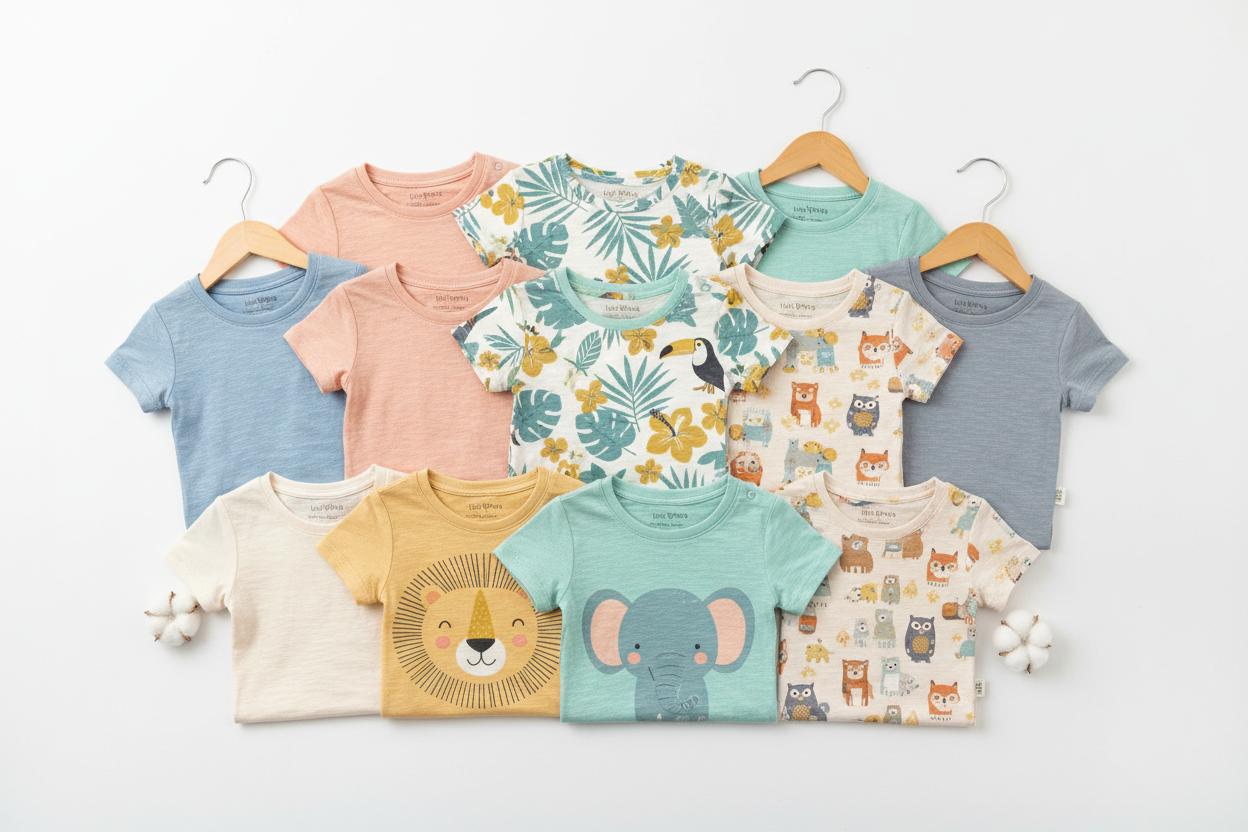 Children's t-shirts with tropical and animal designs