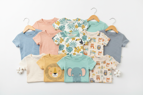 Children's t-shirts with tropical and animal designs