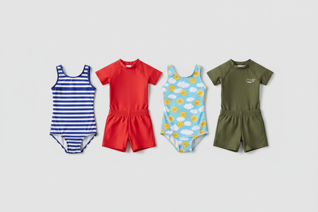 Children's swimsuits front and back view