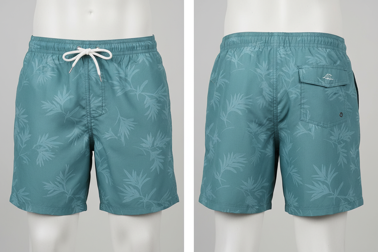 Men's swim trunks front and back view