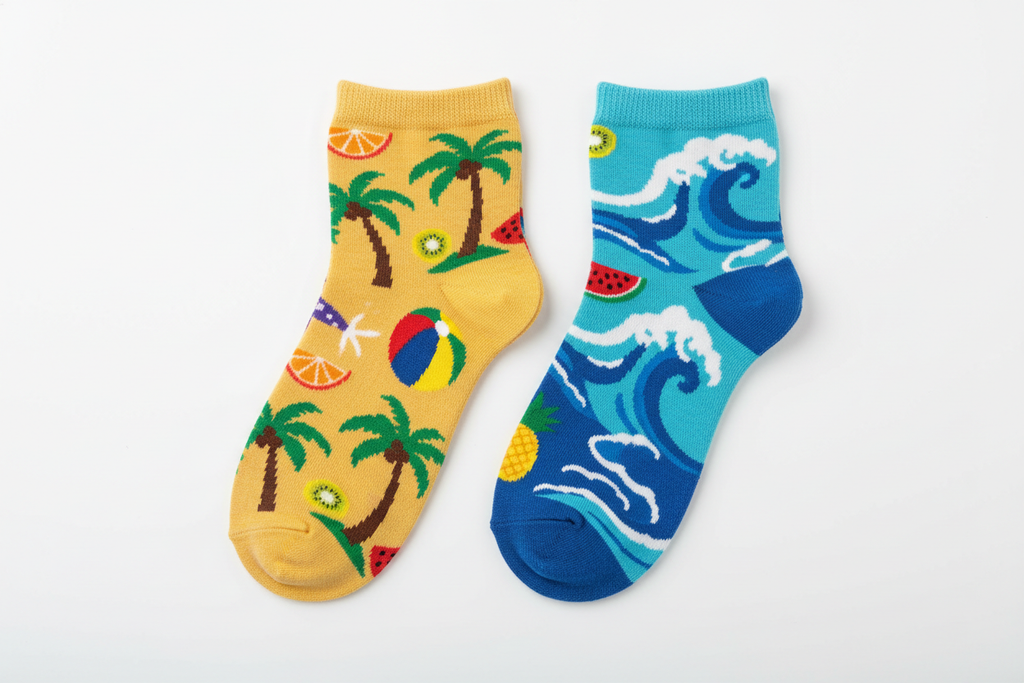 Cotton socks with tropical beach designs