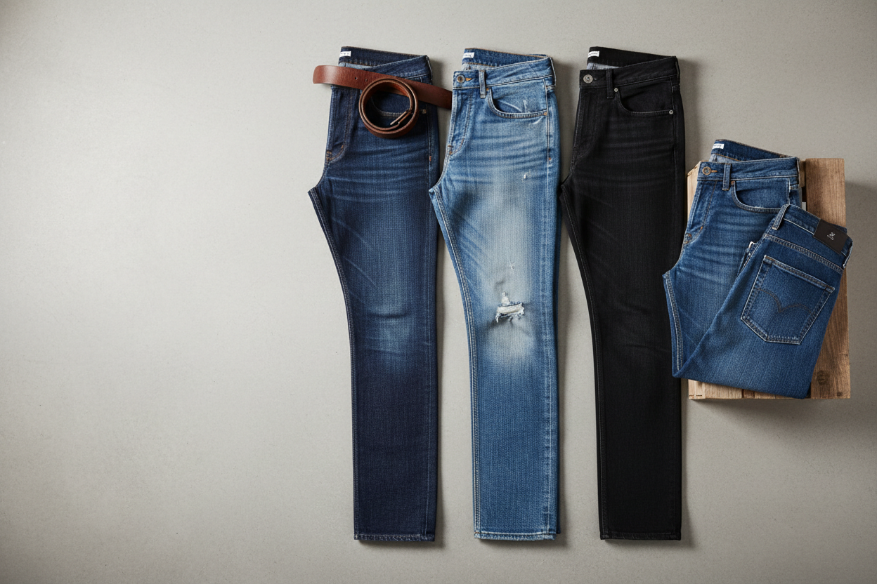 Blue and black men's jeans