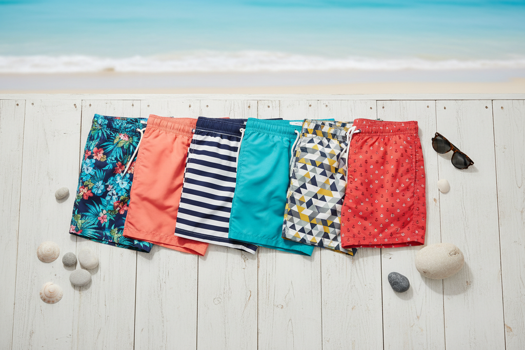Multiple swim trunks in different colors