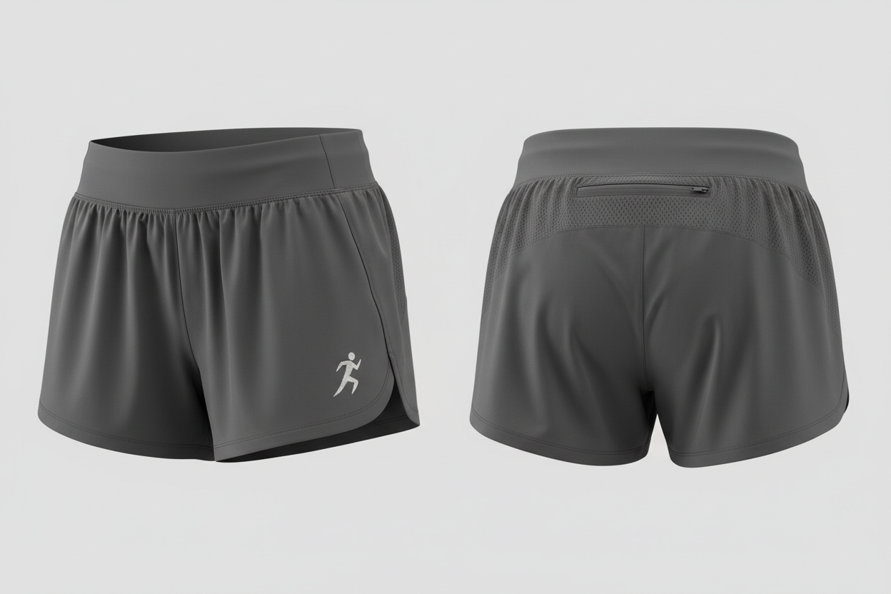 Women's running shorts front and back view