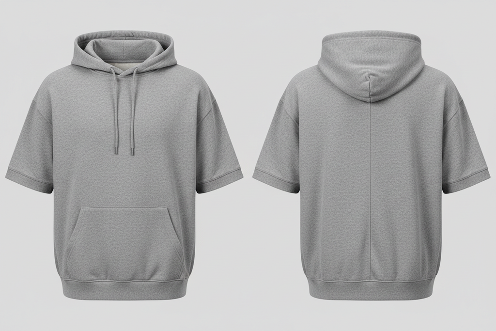 Short sleeve hoodie front and back view