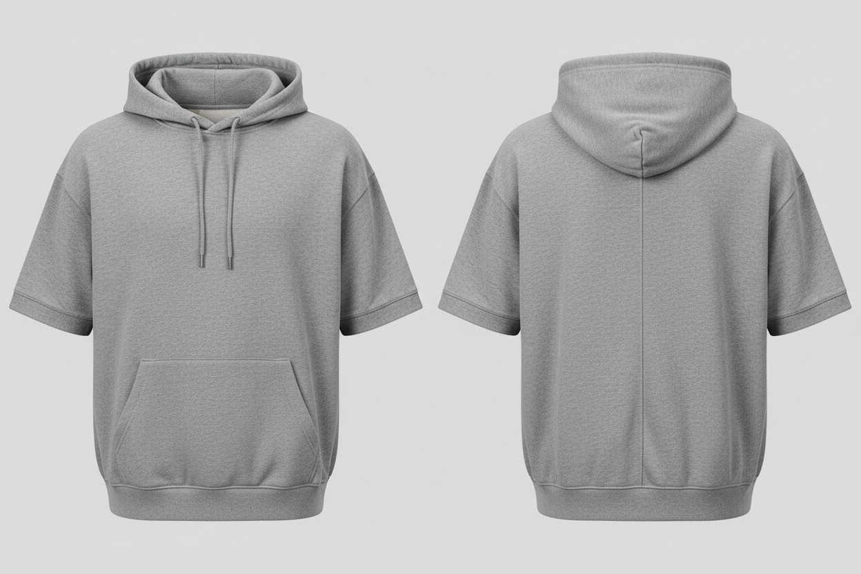 Short sleeve hoodie front and back view